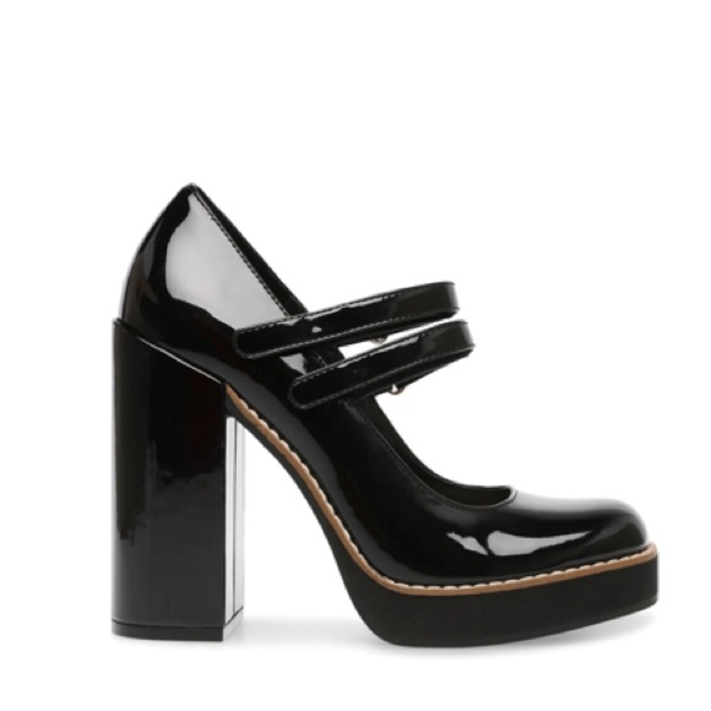 Steve Madden Black Patent Double-Strap Platform Mary Janes - Twice
